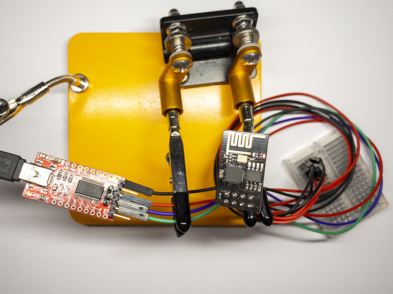 Programming harness with ESP-01, FT232RL, and breadboard
